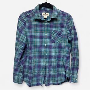 Woolrich Women’s Purple and Teal Plaid Flannel Button Up Shirt